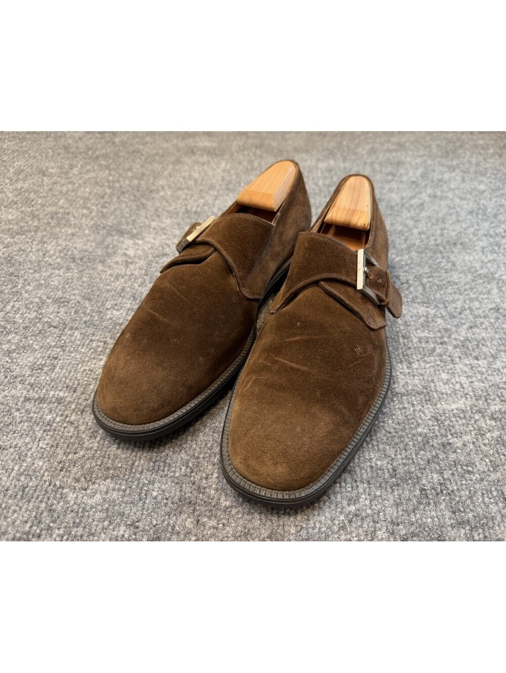 Salvatore Ferragamo Brown Suede Monk Strap Shoes Men’s 7.5 C Made Italy